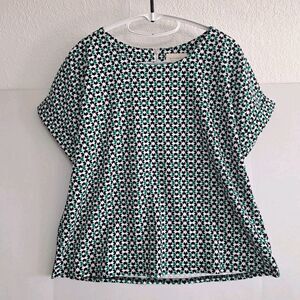 MELLODAY Women's M Top Green Black Short Sleeve Blouse Stretch